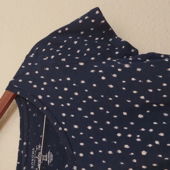 USED SONOMA LIFE AND STYLE EVERYDAY TEE PS PETITE 100% COTTON BLUE AND WHITE - Picture 4 of 10